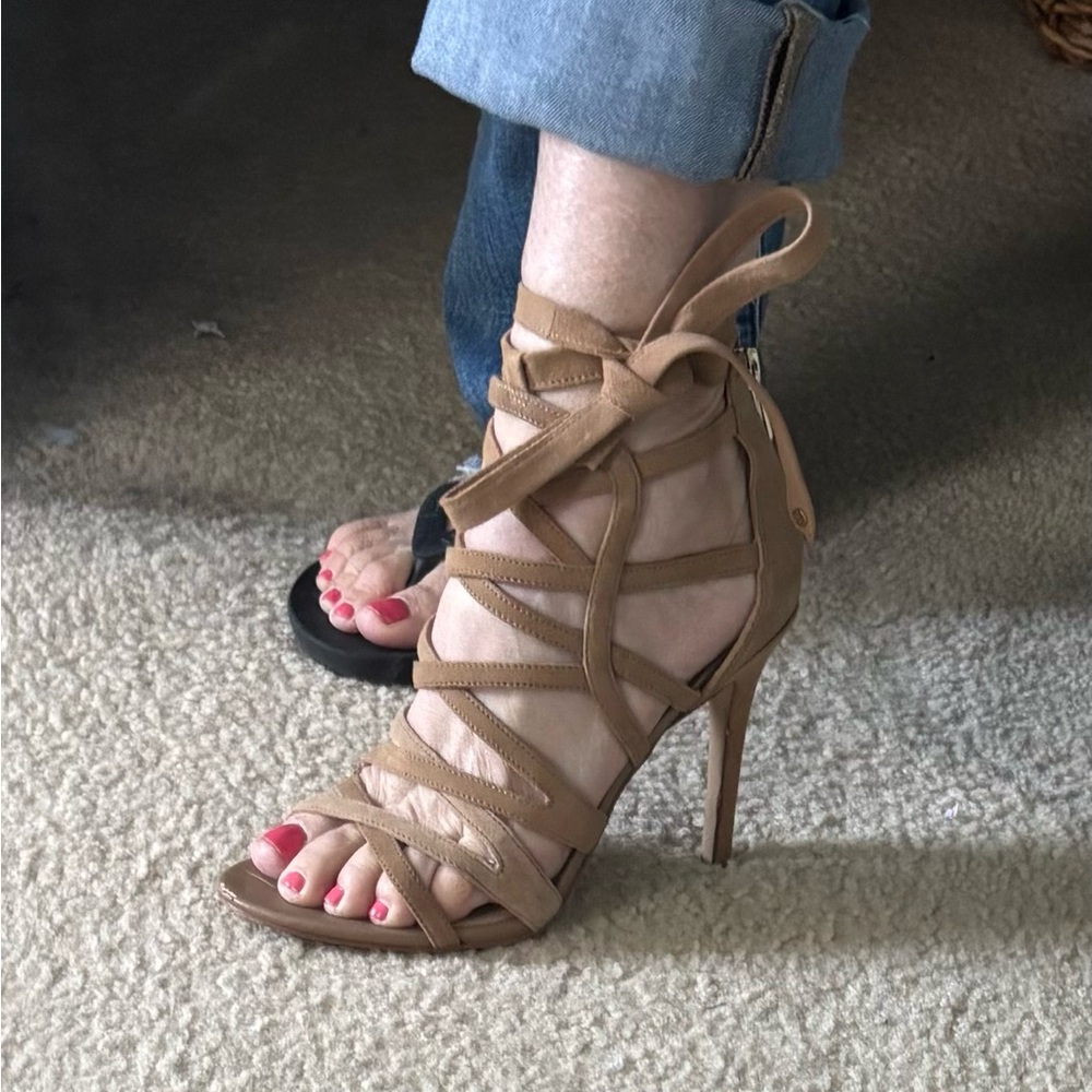 Sam Edelman Nude Tan Lace-Up Strappy High Heel Sandals
